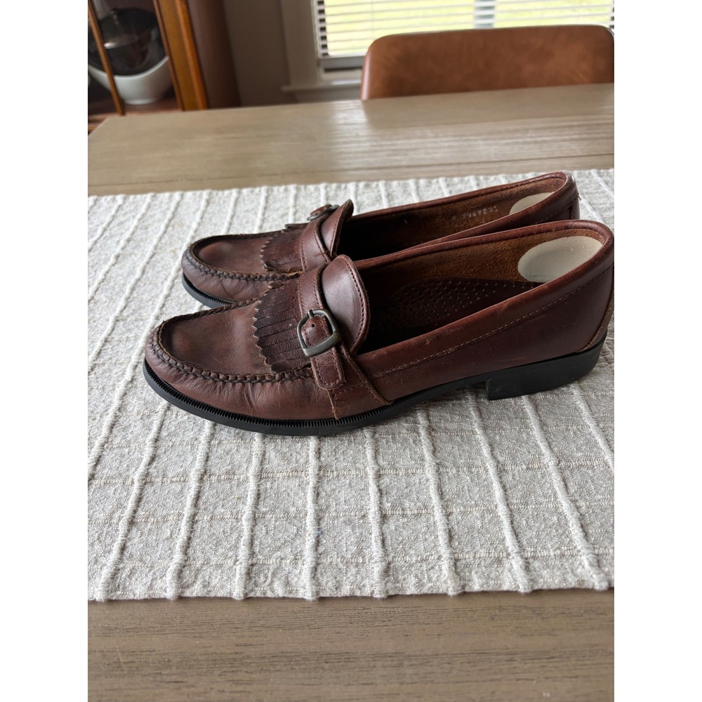 Vintage Sebago brown leather loafers fringed kiltie detail buckled strap sz 11 - Picture 4 of 7